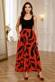 Women's Strappy Round Neck Top Viscose Bottom Patterned Long Single Jersey Dress - 3