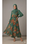 Women's Green Ethnic Patterned Long Closed Summer Style Lined Retro Dress Suitable for Hijab - 3