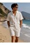 Cotton Linen Thin Organic Natural Breathable Soft Anti-Sweat Shirt Shorts Set - 2