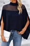 Women's Turtleneck Tulle Detailed Side Open Wide Cut Sandy Blouse