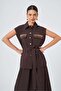 Women's Stone Detailed Vest Suit Brown 31394 - 4