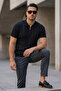 Black Polo Collar Half Zipper Knitwear Men's T-Shirt