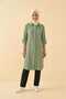 Olive Green Women's 100% Cotton Muslin Fabric Long Sleeve Hijab Shirt Dress |   Buttoned Summer Knee-Length Tunic |   Comfortable Fit - 2