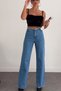 Women's Waist Detail Palazzo Blue Denim Trousers - 5