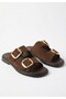 Brown Suede Double-Strapped Accessory Belt Design Daily Comfort Slippers