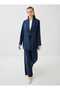 Tie-Detail Tunic & Trousers Double Linen Set - Navy Blue -