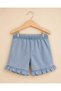 Baby Girl Rabbit Embroidered Polo Collar T-Shirt Ruffle Denim Shorts Set - 3