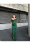 Emerald Green Stretchy Scuba Fabric Bow Stone Detailed Long Evening Dress583419