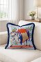 Colorful Cow Pattern Fringed Throw Pillow Cover - Light Blue Background with Navy Blue Tassels Pillowcase - 4