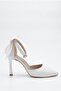 Women's Stoned Bow Detailed Ankle Strap Stiletto Pointed Toe Thin Heeled White Evening Dress Shoes - 6