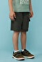 Solid Cargo Shorts with Button Closure - 4