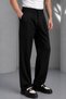 Men's Black High Waist Pleated Wide Leg Baggy Fabric Trousers Rf0379 - 5