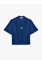 V-Neck Short Sleeve Crepe Blouse with Metal Accessories - 3