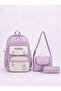 Licensed Twill Fabric Logo Covered Lilac School Backpack Thermal Lunch Bag and Castle