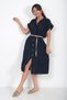Women's Italian Polo Collar Lined Midi Cotton Scallop Dress with Pockets