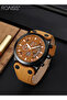 Men's Quartz Watch with Leather Strap Round Dial Chronograph Three Subdials Waterproof Casual Analog Wristwatch Gift for Men Brown - 2