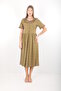 Women's Khaki Crisp Patterned Ruffle Collar Cotton Plus Size Casual Dress - 4