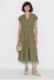 Women's Khaki Double-Breasted Collar, Elastic Waist Belt Detailed Lined Linen Dress 0430 60286314 - 2