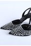 Women's Open Back Elastic Band Trok Stone Pointed Toe Heeled Shoes Black - 4
