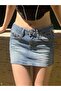 Low Waist Washed Mini Denim Skirt - Blue