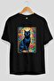 For the Love of Cats 8 Front Cat Printed Black Oversize T-Shirt 100% Cotton Unisex Cat Lover Premium Design