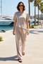 Women's Oversize Short Sleeve Crew Neck Lace Detailed Asymmetrical Cut Knitted Set XS Daily Comfortable