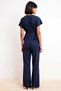 Women's Plus Size Degaje Collar Short Sleeve Belted Wide Leg Pique Knitted Suit Relaxed Fit Casual Modern - 5