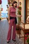 Women's Plus Size Sleeveless Boat Neck Ribbed Knitted Crop Top Long Leg Suit Bodycon Casual Comfortable - 2