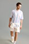 Boxy Fit Polo Collar Printed Mesh Jersey Fabric Short Sleeve Light Blue T-Shirt I0564Ax26Hs