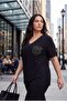 Women's plus size black blouse with stone detail on collar and pocket