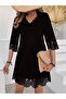Women's Short Sleeve V-Neck Laser Cut Floral Patterned Short Imported Crepe Dress - 3