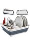 Foldable Dish Drying Rack - Portable Collapsible Drainer with Utensil Holder for Kitchen, Rv, Camping - Space-Saving Grey/White Design, 12.7cm High, Folds Flat for Easy Storage