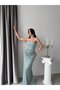 Mint Strapless Silvery Draped Long Evening Dress - 4