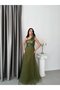 Khaki One-Shoulder Sequin Embroidered Puffy Tulle Skirted Evening Dress - 3