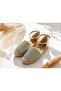 Women's Stoned Straw Espadrille Sandals with Ankle Strap Ballerinas