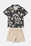 Boy's Leaf Patterned Shorts Set – Wrinkled Fabric 3-9 Years I Holiday Combination I Comfortable Fit I Boy's Set - 4