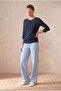 Women's Navy Blue Melange Soft Textured Comfortable Cut 3/4 Sleeve Loose Tunic Blouse Luisa - 5
