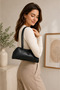 Women's Black Shoulder Bag, Artificial Leather, Daily Baguette Handbag, Width 30, Length 15 - 3