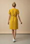 Women's Mustard Linen Look Midi Belted Buttoned Dress with Elasticated Sleeves - 5