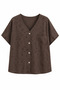 Coffee Self-Patterned Buttoned Front Blouse