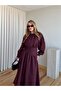 Plum Color Elastic Waist Long Dress with Belt - 7051 - 3
