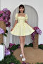 Puff Sleeve Square Neck Shirred Mini Dress Bow Detail Short Summer Dress - 5