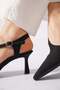 Lotas Cross Strap Open Back Women's Heeled Shoes Black Satin - 4