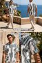 Men's Gray Black Stripe Pattern Stretchy Crepe Wrinkle Fabric Slim T-Shirt 26Etshkrin - 7