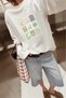 Women's Long Sleeve T-Shirt Sweet Grid Printed White – Stretchy Fabric, Comfortable Fit, Crew Neck - 3