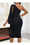Women's One-Shoulder Open-Shoulder Cape Midi Imported Crepe Dress - 5