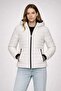Women's Inflatable Hooded Zippered Coat Water Repellent Quilted Pocketed Jacket - Cream - 4