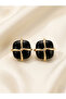 Black Square Shaped Earrings with Gold Color Stripe Detail