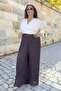 Elastic Waist Bib Detail Lined Pleated Wide-Legged Plus Size Chiffon Pants Skirt - 7