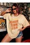 Women's / Girls' Beige Oversize T-Shirt Flavor Town U.S.A Printed - 4